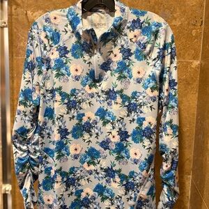 G/FORE Blue and White Floral Long Sleeve Shirt